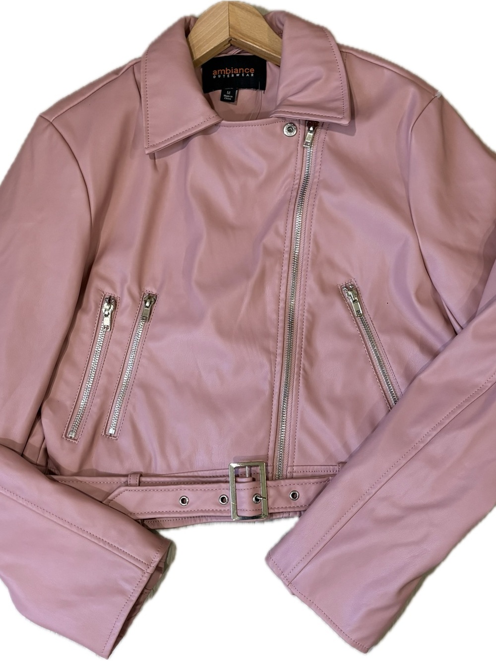 Ambiance Outerwear Dusty Pink Belted Moto Jacket NWT Medium - Picture 3 of 9